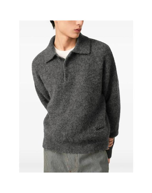 아미 [해외직구] 26FW 아미 알파카 아미 롱 슬리브 폴로 스웨터 HPL405 KN0021 A189 GREY 착용컷