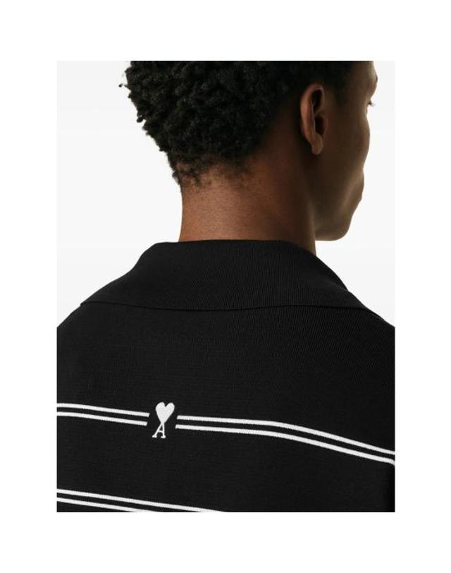 아미 [해외직구] 26FW 아미 폴로 티셔츠 UPL459 KN0194 004 BLACK WHITE 착용컷