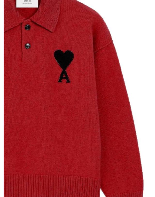아미 [해외직구] 26FW 아미 폴로 티셔츠 UPL409 018A252 RUBY RED BLACK 착용컷