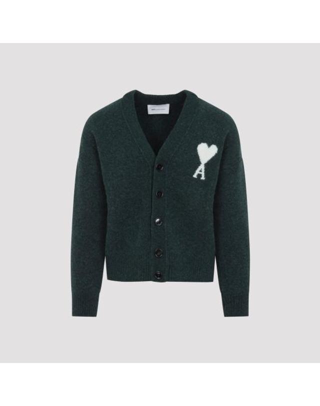 아미 [해외직구] 26FW 아미 빅 하트 로고 알파카 니트 가디건 UKC365 KN0135 A279 BOTTLE GREEN OFF WHITE 착용컷