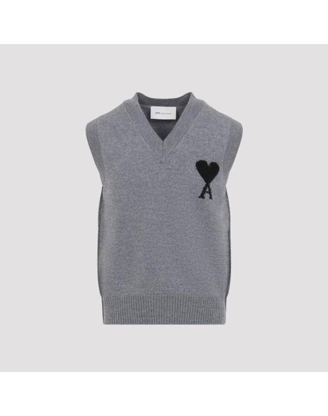 아미 [해외직구] 26FW 아미 니트 베스트 UKS902 018 A273 HEATHER ASH GREY BLACK 착용컷