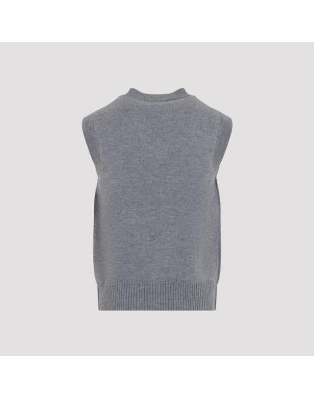 아미 [해외직구] 26FW 아미 니트 베스트 UKS902 018 A273 HEATHER ASH GREY BLACK 착용컷