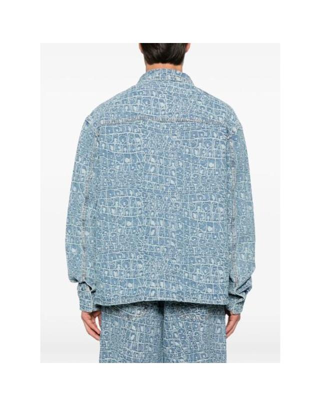 데일리 페이퍼 [해외직구] 26FW 데일리 페이퍼 긴팔 셔츠 2610139 CROC JACQU BLUE 착용컷