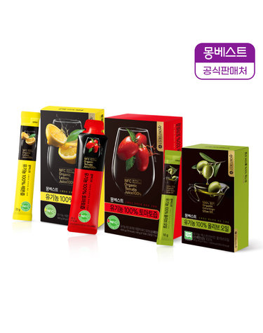 [올레토샷 기획] 몽베스트 유기농 100% 올리브오일 10g 14포 + 레몬즙 20g 14포 + 토마토즙 40g 10포