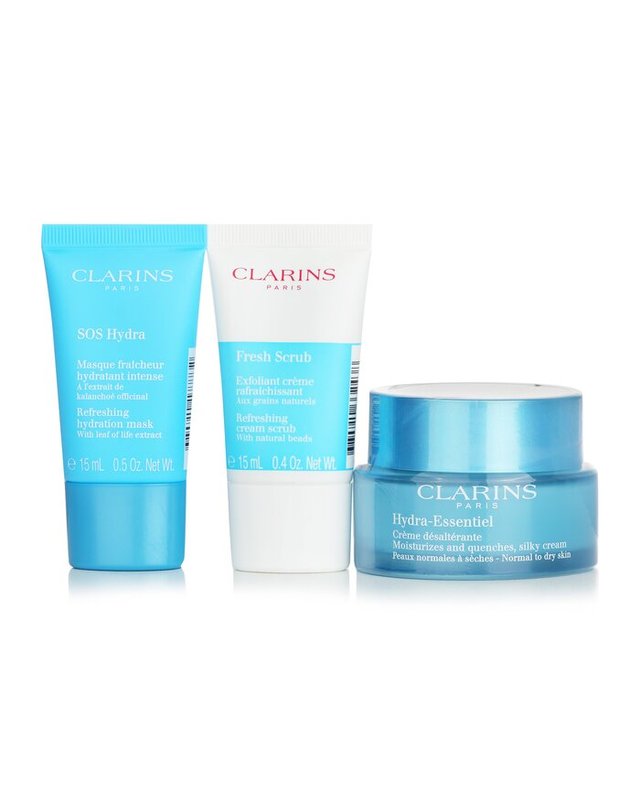 클라란스 클라랑스 클라랑스 하이드라에센셜 컬렉션: 하이드라에센셜 크림 50ml + 프레시 스크럽 15ml + SOS 하이드라 마스크 15ml + 파우치 3pcs+1bag 착용컷