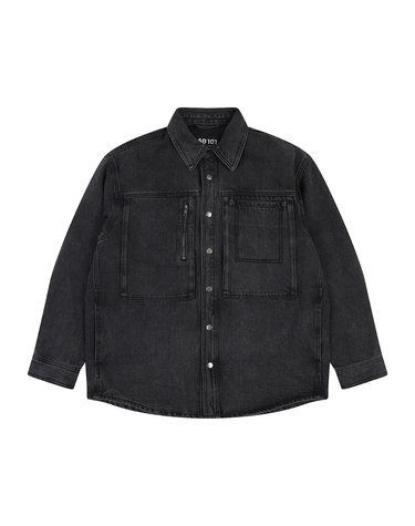 [LAB101] 오버핏 지퍼 멀티 포켓 데님 자켓 (BLACK)
