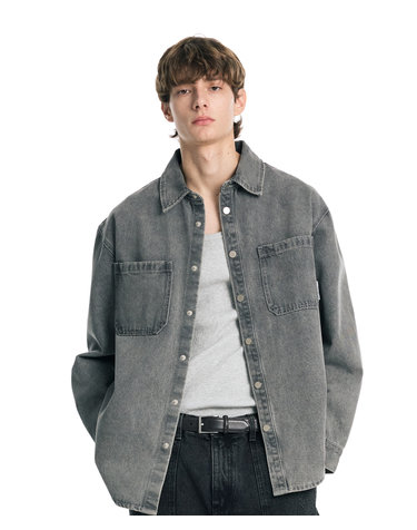 [LAB101] 오버핏 스톤워시 데님 셔켓 (GREY)