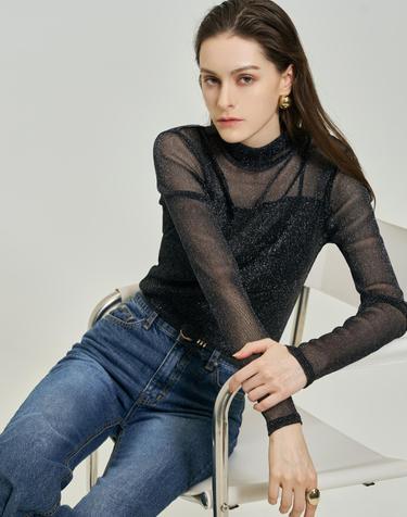 펄 시스루 하이넥 티셔츠 MN10TS500FJY