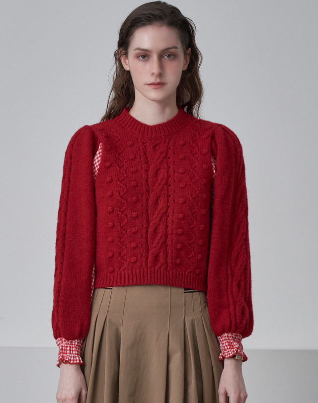르니앤맥코이 꽈배기 러블리 라운드 니트 ML12KN709FJY 착용컷
