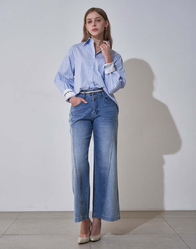르니앤맥코이 워싱 스티치 와이드 데님 팬츠 LN04SD100 착용컷
