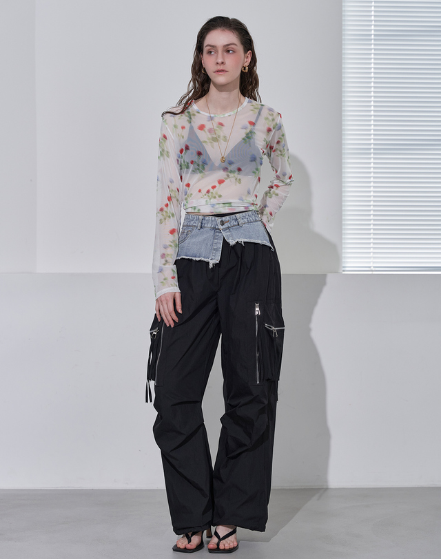 르니앤맥코이 데님 포인트 와이드 카고 팬츠 MM09SL701HJY 착용컷
