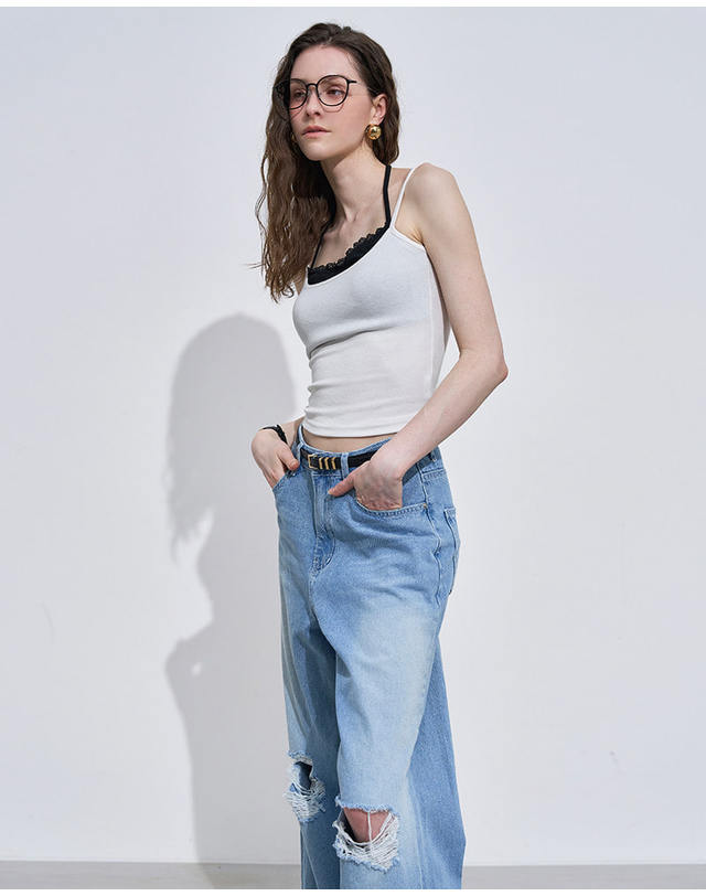 르니앤맥코이 워싱 데미지 썸머 와이드 청바지 LN09SD103S 착용컷