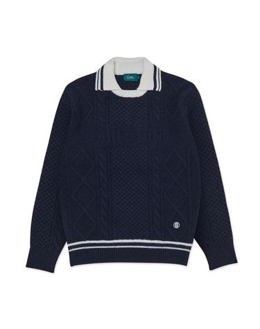 [세인트나인] 남성 케이블 조직 에리 변경 스웨터 NAVY