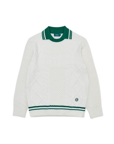 [세인트나인] 남성 케이블 조직 에리 변경 스웨터 OFF WHITE