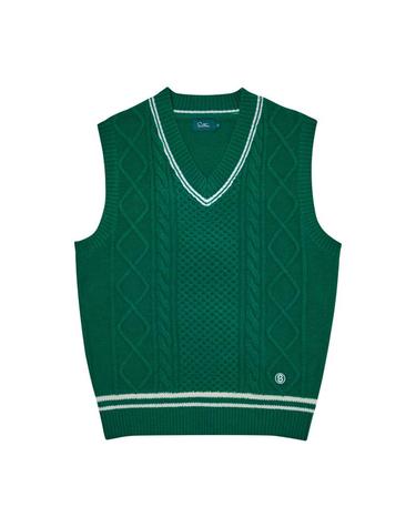 [세인트나인] 남성 브이넥 케이블 니트 베스트 GREEN