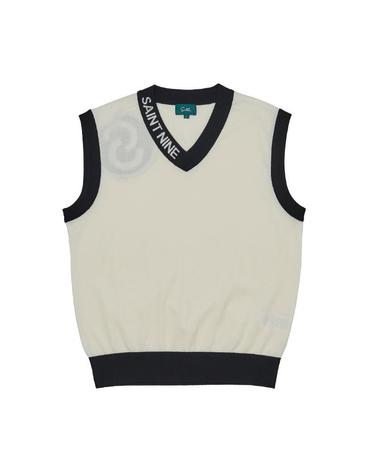 [세인트나인] 남성 브이넥 뒤어깨 심볼 니트 베스트 OFF WHITE