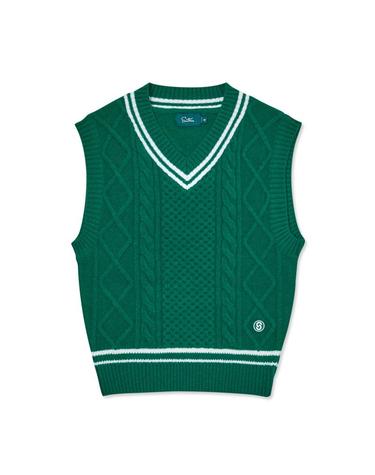 [세인트나인] 여성 브이넥 케이블 니트 베스트 GREEN