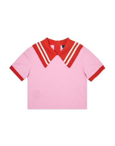 [세인트나인] 여성 와이드 니트 칼라 폴로 티셔츠 GREYISH PINK