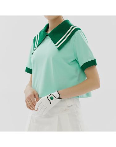 [세인트나인] 여성 와이드 니트 칼라 폴로 티셔츠 MINT
