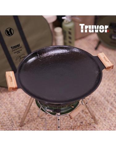 트루버 무쇠 그리들 주물 38cm 나무손잡이 바베큐 팬 불판