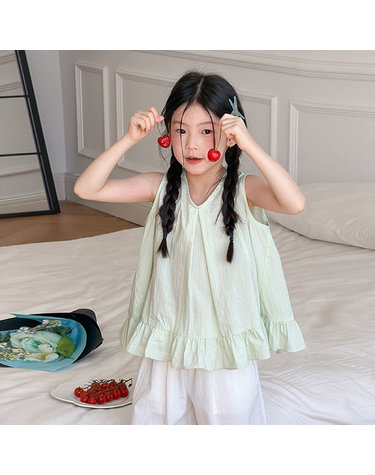 플리츠 셔링 브이넥 민소매 블라우스 R18589