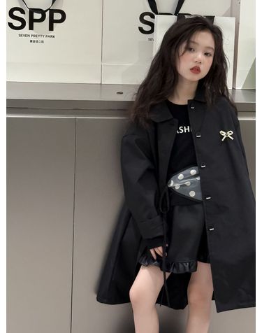 여아 클래식 카라 롱 트렌치 코트 R18164