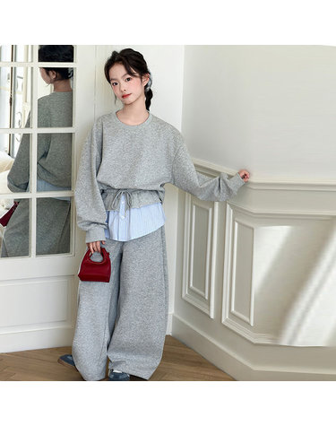 맨투맨 레이어드 셔츠 와이드팬츠 상하복 세트 R18798