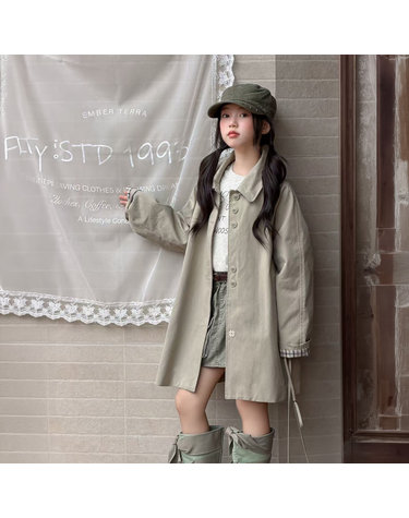 여아 싱글버튼 카라 미디 트렌치 코트 R18184