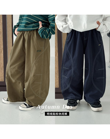 남아 스티치 배색 밴딩 와이드 팬츠 R18299