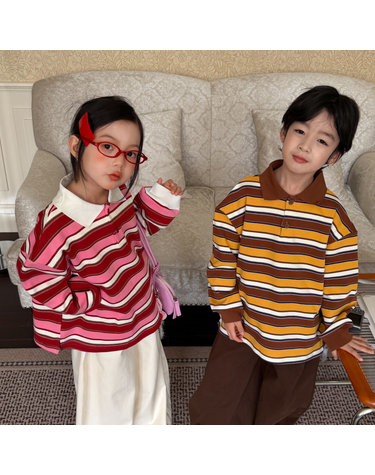 공용 와이드 스트라이프 럭비 카라 티셔츠 R19041