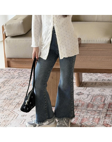 여아 프레이드 헴 부츠컷 데님 팬츠 R19378