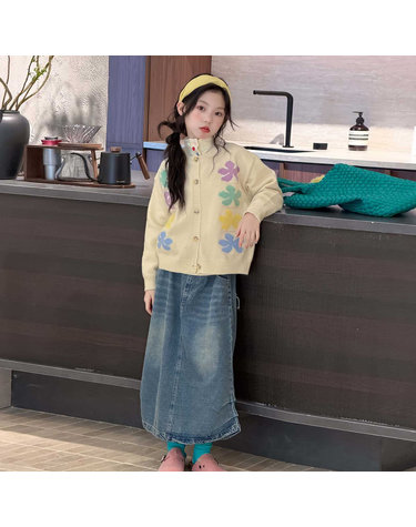 여아 하이웨스트 A라인 데님 롱 스커트 R19543