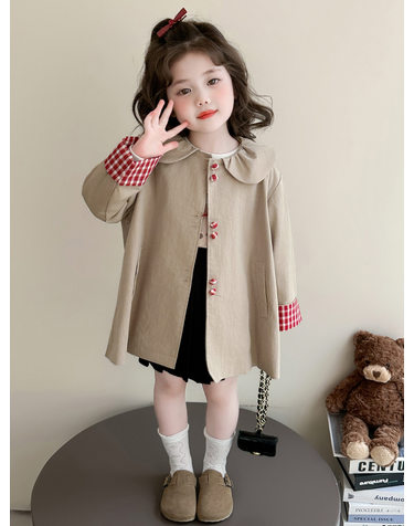 체크 배색 카라 코트 R19663