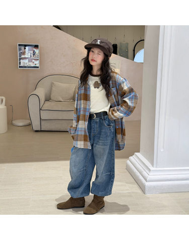 블루 체크 코튼 셔츠 R20070