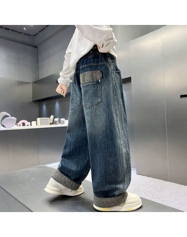 롤업 헴 배기 데님 팬츠 R20277