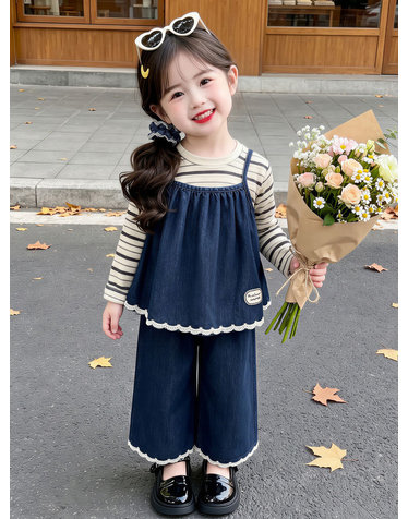 스트라이프 이너 데님 뷔스티에 삼종 세트 R20579