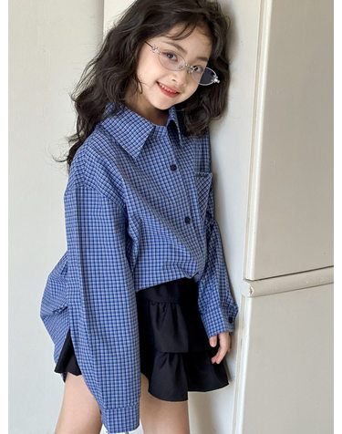 블루 체크 오버 셔츠 R20839
