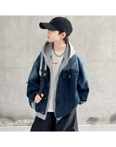배색 후드 데님 자켓 R20891