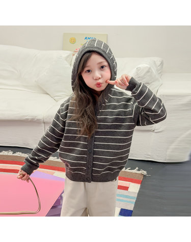 스트라이프 후디드 니트 가디건 R21300