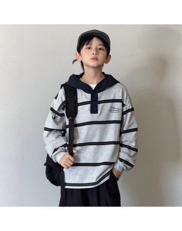 스트라이프 후디드 스웨트 티셔츠 R21376