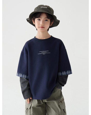 체크 소매 레이어드 롱슬리브 티셔츠 R21470