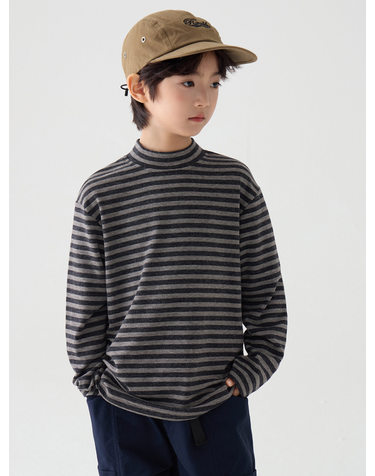 브러시드 스트라이프 하이넥 롱슬리브 티셔츠 R21433