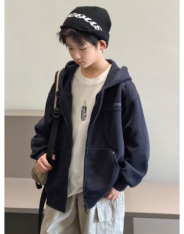 네이비 후드 집업 점퍼 R21410