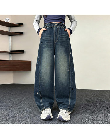 버터플라이 스터드 와이드 데님 팬츠 R21692