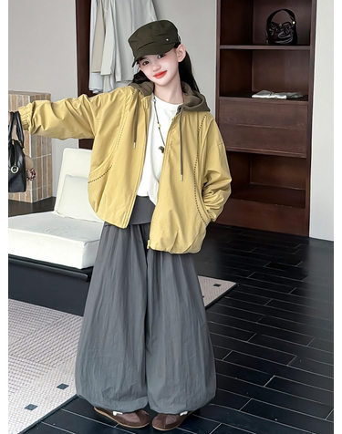 배색 후드 블루종 벌룬 팬츠 2종 세트 R21779