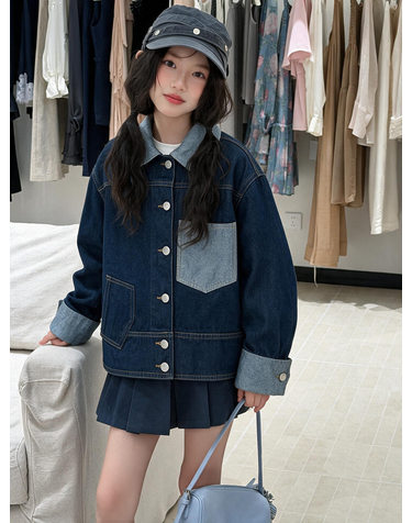 배색 포켓 데님 자켓 R21782