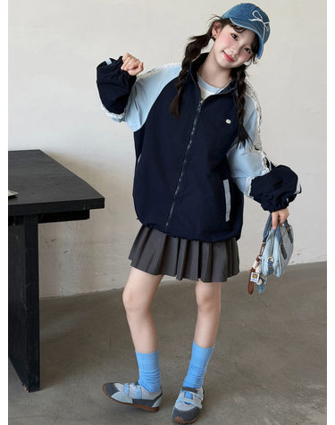 레이스 트림 배색 블루종 자켓 R21759