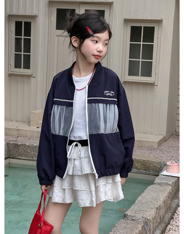 시스루 배색 바시티 블루종 자켓 R21749