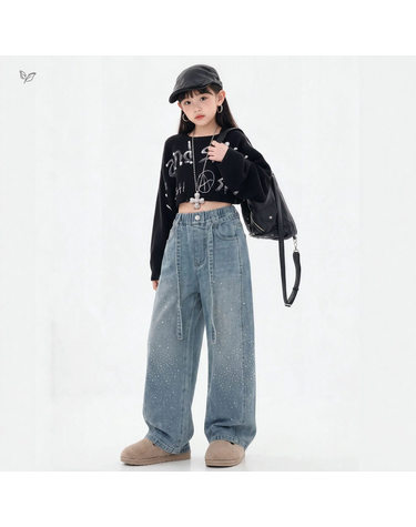 글리터 와이드 데님 팬츠 R22084