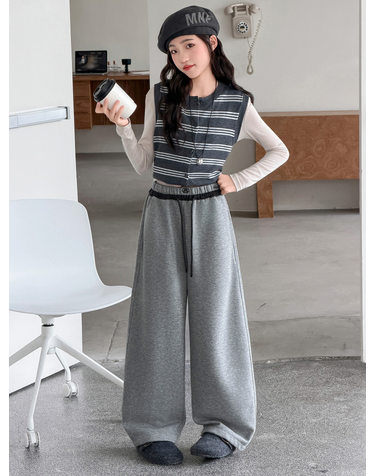 배색 밴드 스웨트 와이드 팬츠 R22088